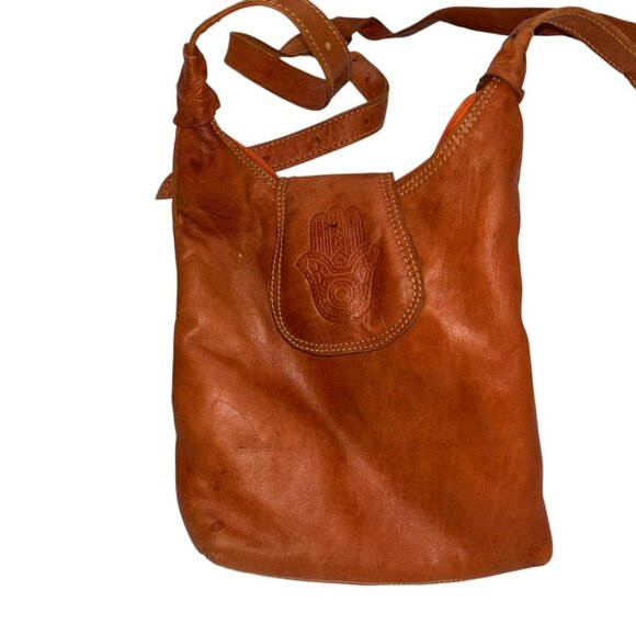 Hamsa Hand tooled dyes leather Moroccan cross body purse bag - Picture 1 of 8